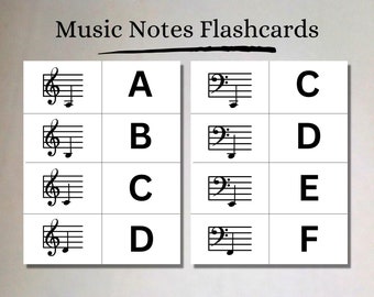 Printable Music Flashcards, Treble and Bass Clef, Music Theory Flashcards for Instant Download in A4 and US Letter