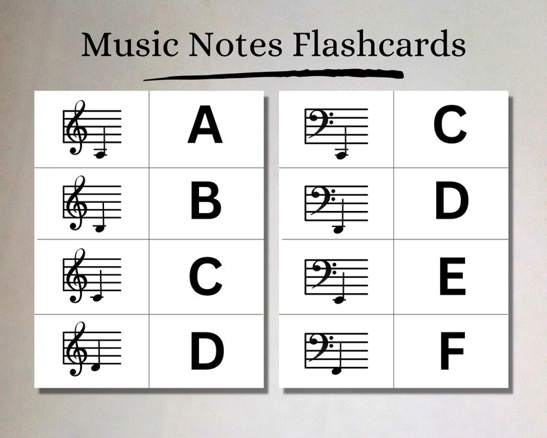 Printable Music Flashcards, Treble and Bass Clef, Music Theory