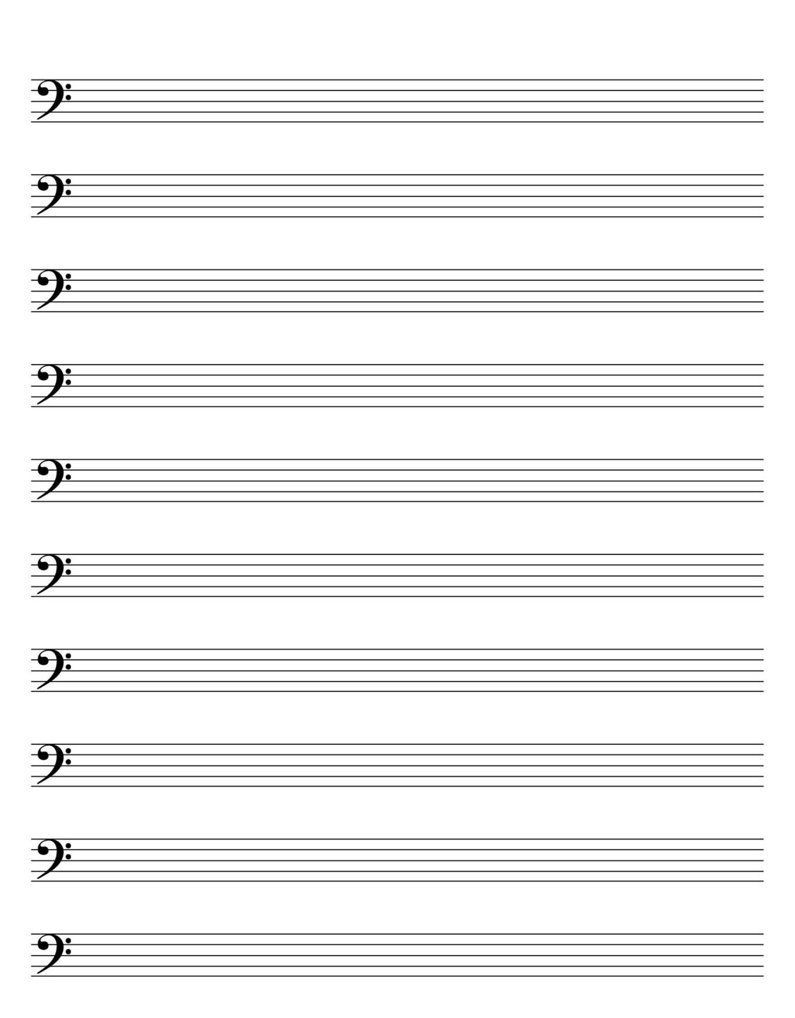 Printable Bass Clef Sheet Music Manuscript Paper, 10 Stave per Page ...