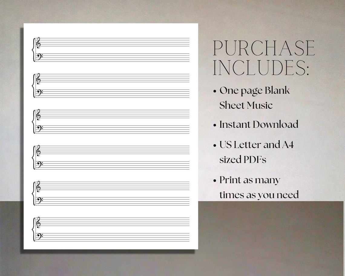 Printable Sheet Music Manuscript Paper, Treble & Bass Clef 12 Stave