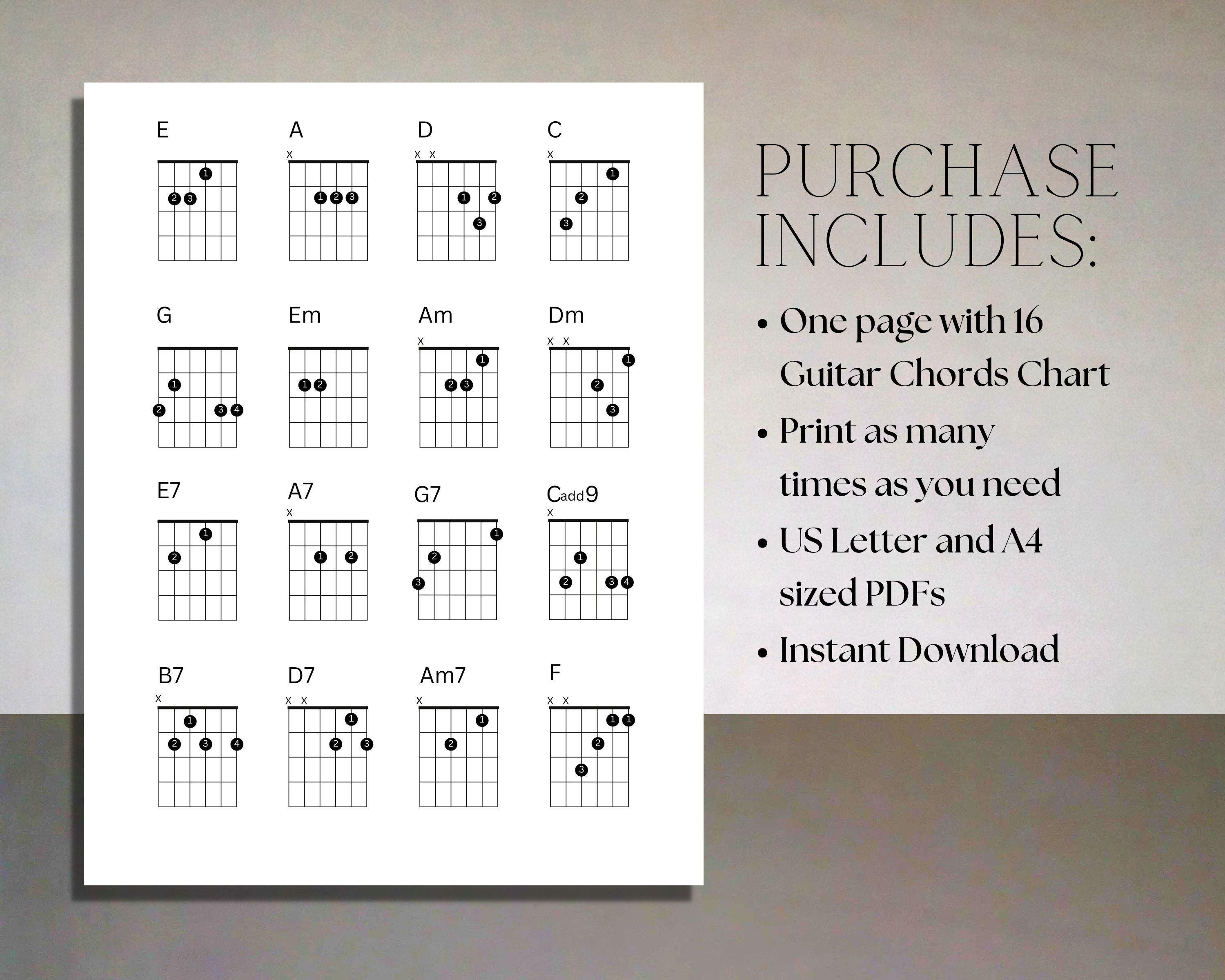 16 Printable Essential Guitar Chords Chart for Beginner Guitarists ...