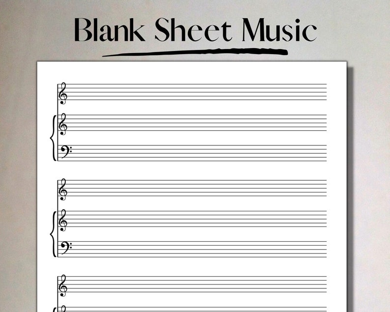 Printable Sheet Music Manuscript Paper, Accompaniment and Melody, Piano and Voice, PDF Instant ...