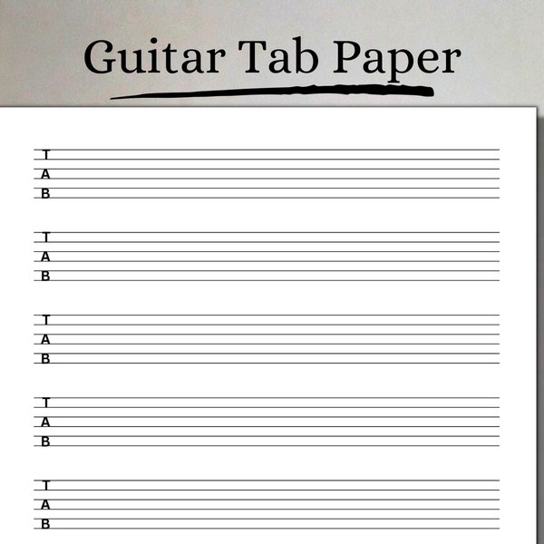 Printable Guitar Tab Paper, Printable Blank Tablature Paper for Guitar, Downloadable PDF Instant Download, Songwriting Tool.