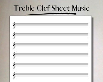 Printable Treble Clef Sheet Music Manuscript Paper, 10 Stave per page, PDF Instant Download, Piano Staff Paper, A4 and US Letter