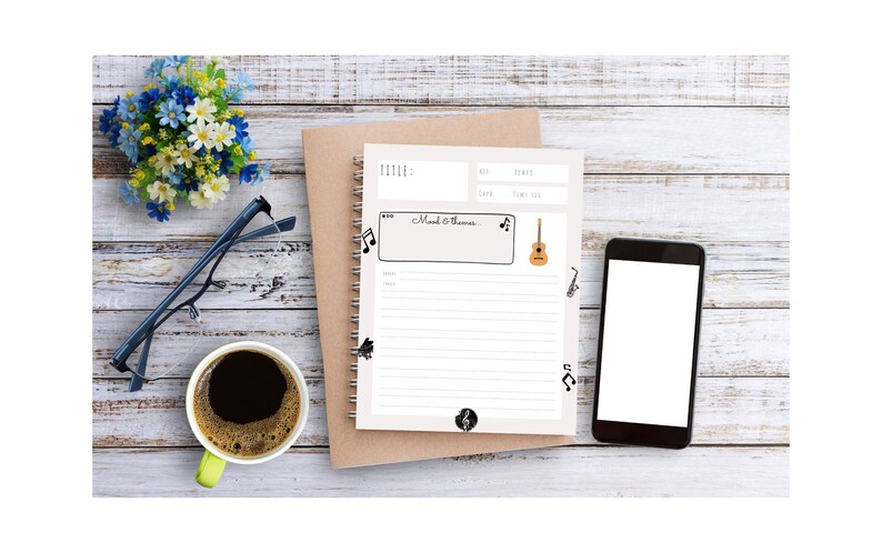 Song Writing Journal Printable, Chord Sheet, Songwriting Template ...