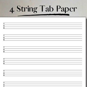 Tabulatur Notenpapier für Bass und Ukelele, druckbares leeres Tabulaturpapier, herunterladbarer PDF-Sofort-Download, Songwriten-Tool-Journal