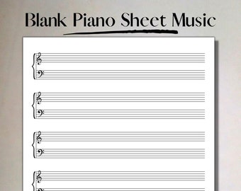 Printable Sheet Music Manuscript Paper, Treble & Bass Clef 12 Stave, PDF Instant Download, Piano Staff Paper, A4 and US Letter