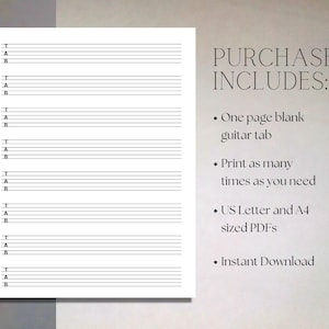 Printable Guitar Tab Paper, Printable Blank Tablature Paper for Guitar ...