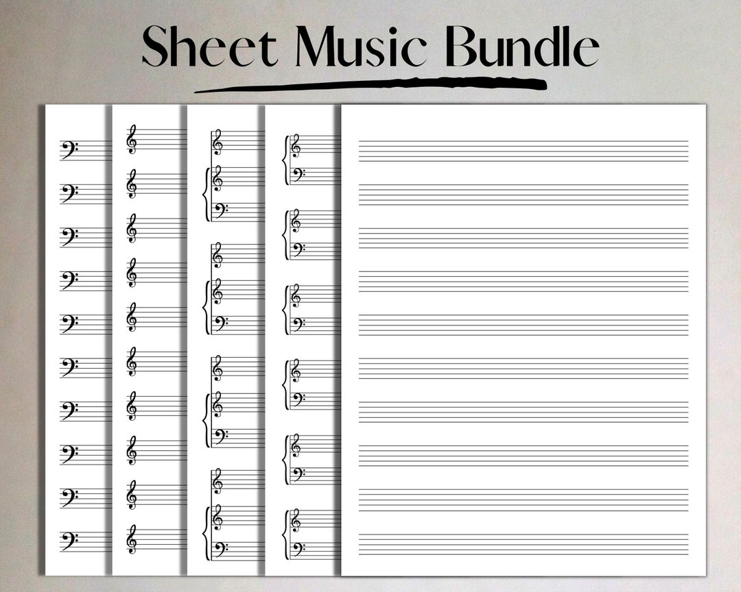 Printable US Letter Sheet Music Bundle, PDF Manuscript Paper for ...