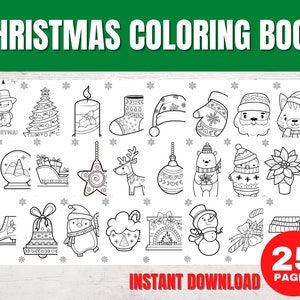 25 Page Christmas Coloring Pages, Printable Coloring Pages for Kids, Holiday Coloring Sheets, Christmas Kids Coloring Pages, Activity Book