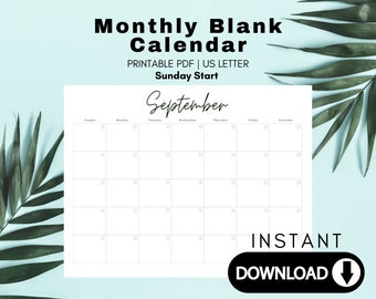 Monthly Blank Calendarsunday-start, Simple Calendar, 11 X 8.5 Inches ...