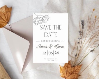 Save the date white simple elegant card printable minimalistic luxury save the date style