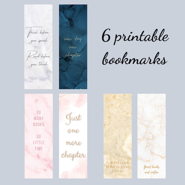 Marble Bookmarks - set of 6 - digital product, Instant download, PNG, PDF, JPG