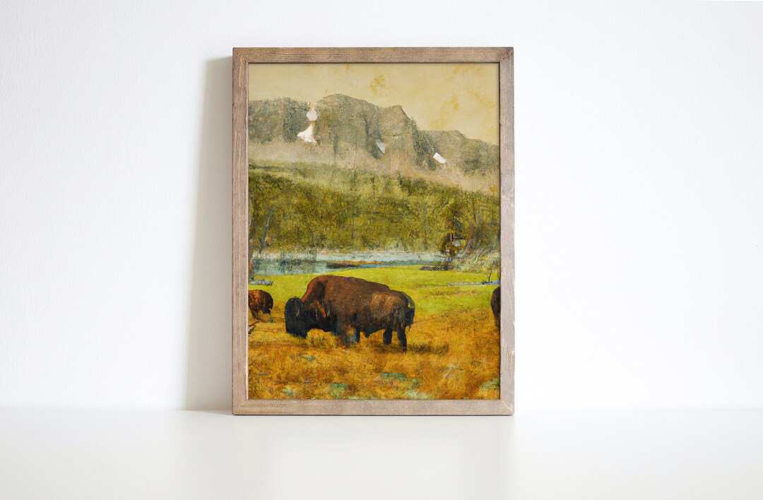Vintage Art Print of Yellowstone National Park Rustic Country Decor