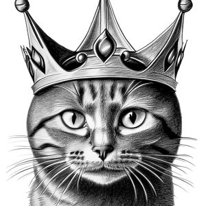 Kitten with crown digital print, instant download, cute cat wearing a crown wall decor, stickers, tshirts. svg, png, jpeg, psd