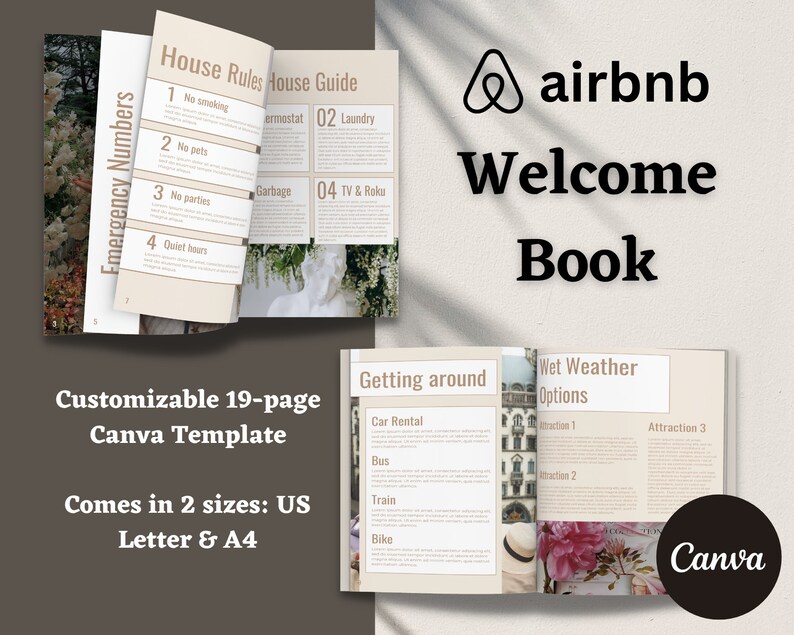 Airbnb Book Template Canva Vacation Rental Guest Book Etsy
