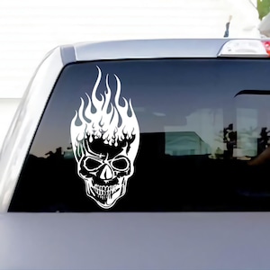 Fire skull large truck car decal bumper sticker wallart multiple colors available.