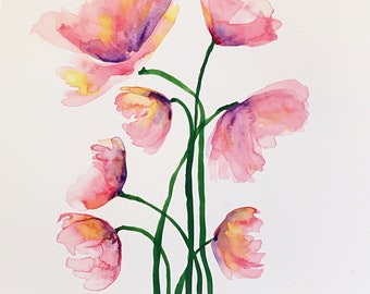 Delicate Layered Flowers, 11"x15", Original hand painted watercolor art, Not a Print, botanical art