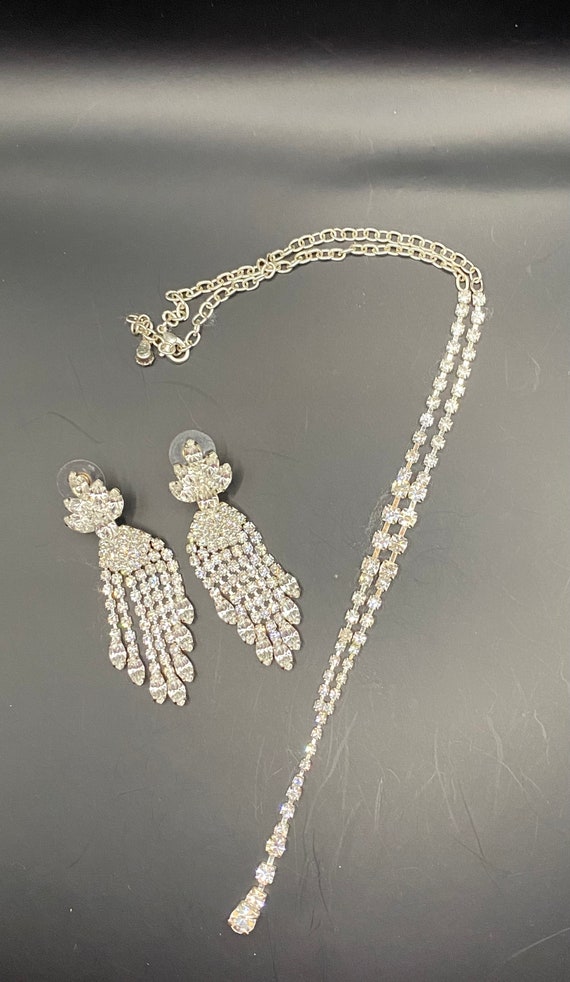 Rhinestone Necklace and Earring Set - image 1