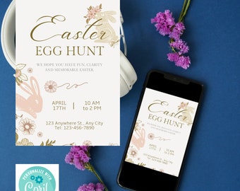 Editable Easter Egg Hunt Invitation: Bunny Egg Invitation Template | Printable and Digital Download | Customizable