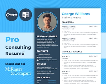 Consulting Pro Resume Word and Canva Template. CV Template Professional, Modern Executive Resume Template, Clean, Minimalist Resume, Tech CV