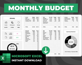 Simple Excel Budget: Monthly Tracker, Easy Finance Management, Automated Calculations, Clean, White, Monthly Expenses, Spreadsheet, Template