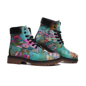 Stivaletti/Stivali Carter Monet Turchese N1 di Malopium Cuio Vegano Vintage Laci Donna Fiori tipo Timberland Consegna Gratis