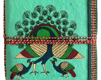 Handmade 6" x 4" Pocket Journal - Peacock Theme