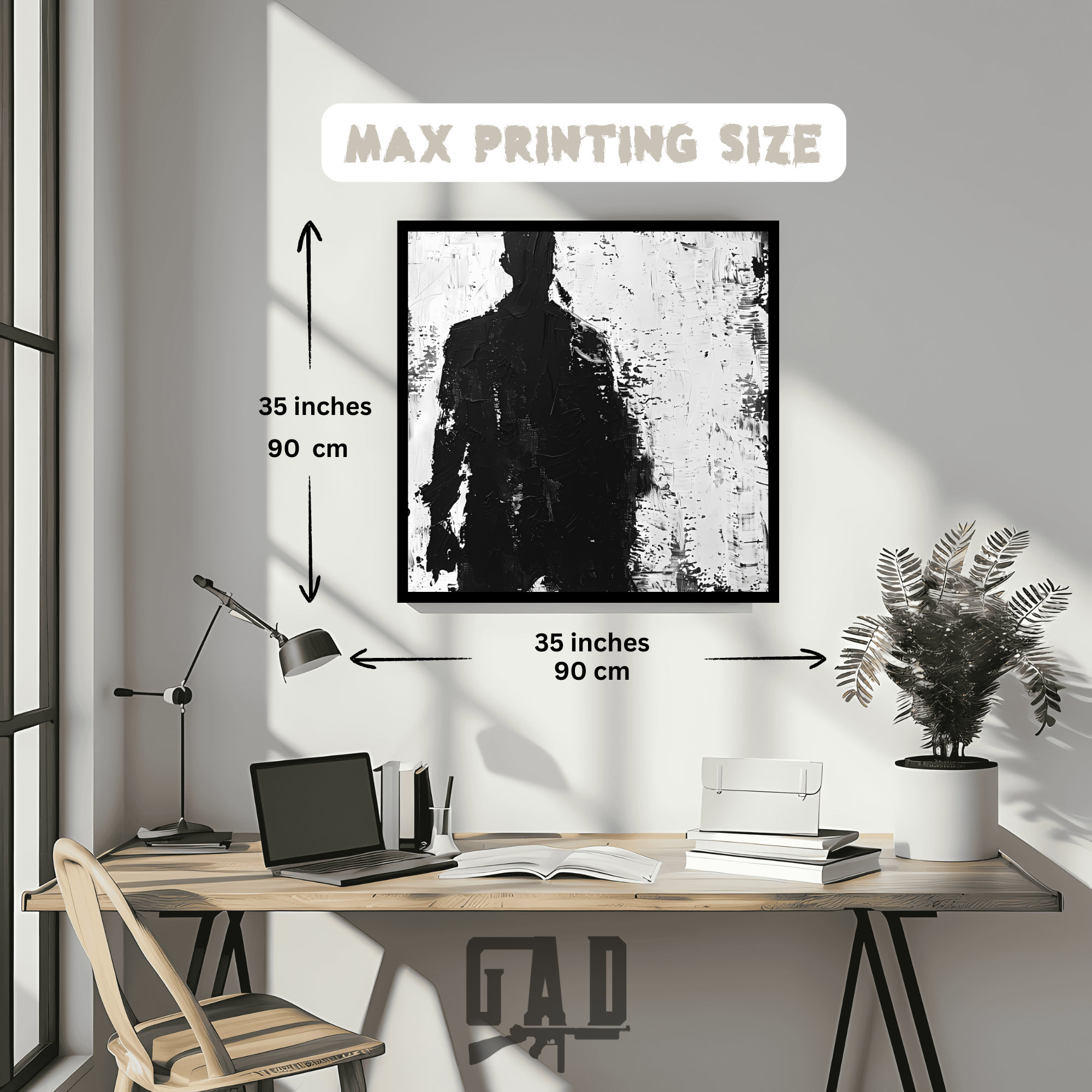 Gangster Silhouette Line Art, Black and White Noir Art Print