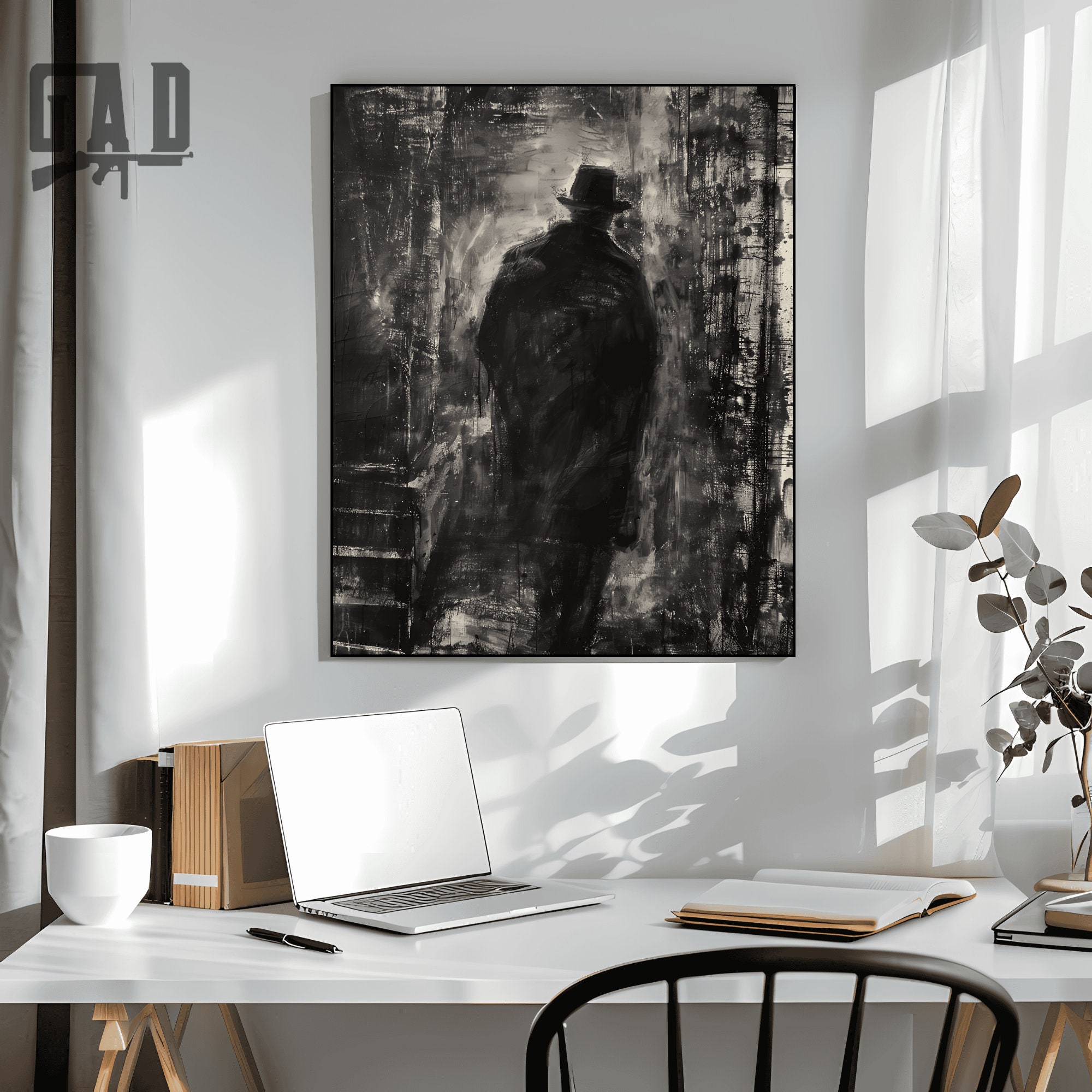 Mysterious Noir Gangster Silhouette - Abstract Urban Digital