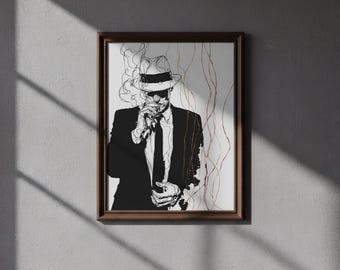 Retrato de gánster estilo noir en línea, dibujo de jefe de la mafia cinematográfico (descarga digital) 1