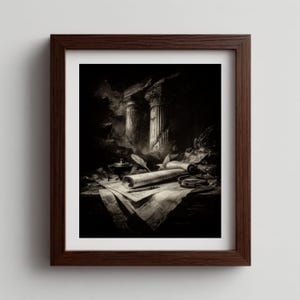 Vintage afdrukbare architecturale blauwdrukkunst - sepia klassieke blauwdruk met kolommen, gravure etsstijl print, instant download 4