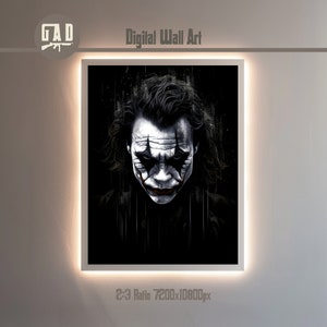 Joker Poster, Schwarzweiße Kunst, Dunkle Wandbilder, Ästhetische Raumdekoration, Digitaler Sofort-Download