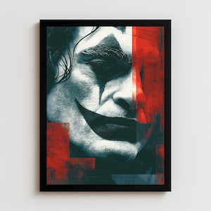 Joker inspired red accent wall art poster | cinematic noir digital download printable | bold home office decor for men and film lovers