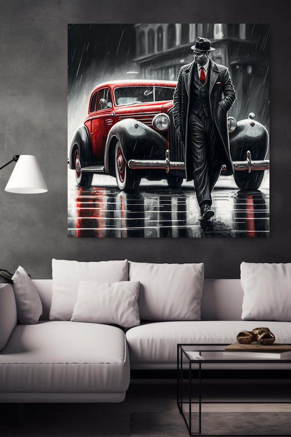 Mafia Boss Gangster Printable Digital Wall Art for Home Decor the Godfather  Black an White Mobster Digital Painting Instant Download 