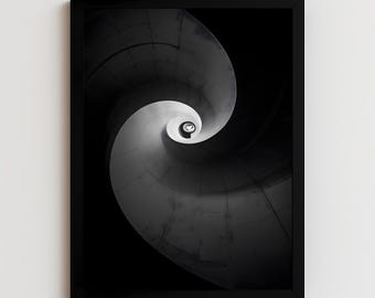 Black and White Spiral Art Print | Minimalist Vortex (Digital Download)