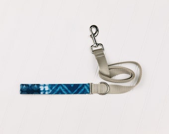 Denim-Look Japanese Shibori Design Dog Leash on Water Resistant Recycled Canvas. Pattern Similar to Tie Dye. Each Piece is Unique