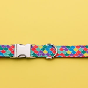 Multi Colored Mermaid Inspired Water Resistant Dog Collar with Side Release Buckle or Martingale Chain