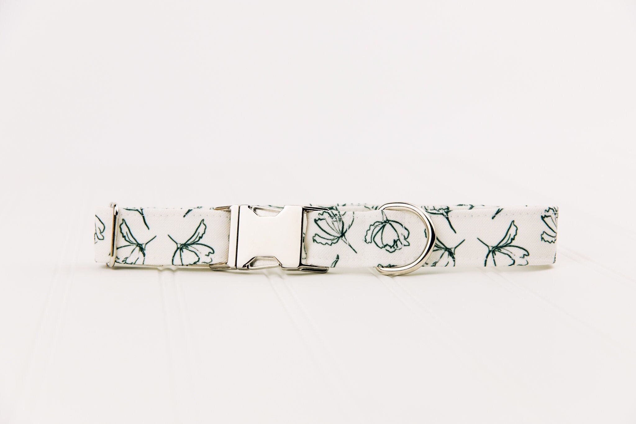 Dancing Black and White Florals Water Resistant Dog Collar