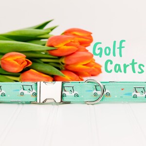 Golf Cart Dog Collar Mint Green Organic Cotton. Perfect for the golf lover. Unisex color.