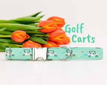 Golf Cart Dog Collar Mint Green Organic Cotton. Perfect for the golf lover. Unisex color.