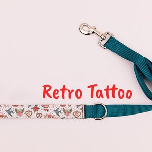 Retro Tattoo Dog Leash. Vintage Hearts with Wings, Mom, Envelope, Be Mine, Cupids, Roses and Birds. Show Your Love Any Time of the Year.