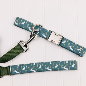 Cute White Bunnies Playing Around Carrots on Slate Blue Background 100 Percent Organic Cotton Handcrafted Dog Collar image 4