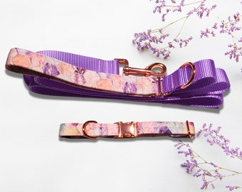Purple & Pink Marble Dog Collar Hexagon Pattern That Also Has Peach Gray Burgundy Magenta And Brown In The Print. Handcrafted, Best Seller.