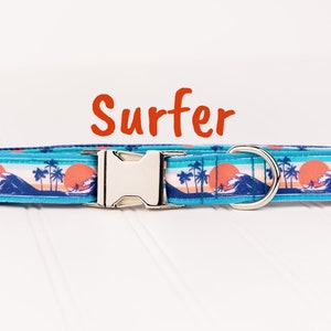 Surfing at Sunset Dog Collar Water Resistant Recycled Canvas