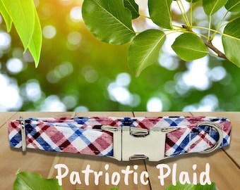Patriotic Red White & Blue Plaid Dog Collar. Let Your Pup Strut Their Allegiance to the USA in This Eye Catching National Spirited Collar