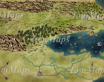 Map of Travels | Fantasy Maps | Printable | PDF | JPG | Dungeons & Dragons | Board Games | Digital Art