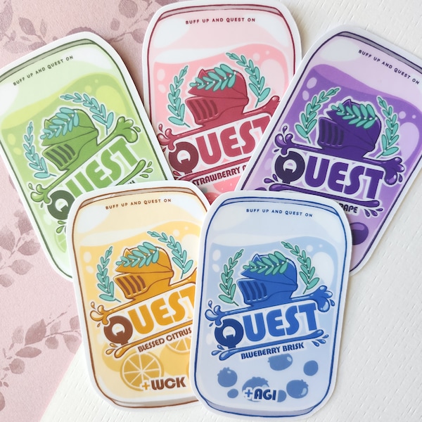 Gamer Stat Buff Quest Drink Stickers, Gamer stickers, cute stickers, anime stickers, RPG stickers, DND stickers, kawaii stickers, gaming