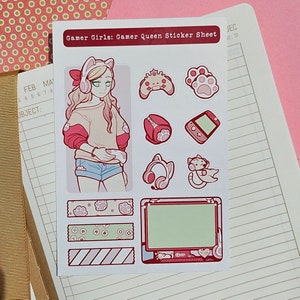 Gamer Girls Queen Sticker Sheet, Journaling stickers, planner stickers, Kawaii schattige stickers, dagboekstickers, bujo stickers, stationair