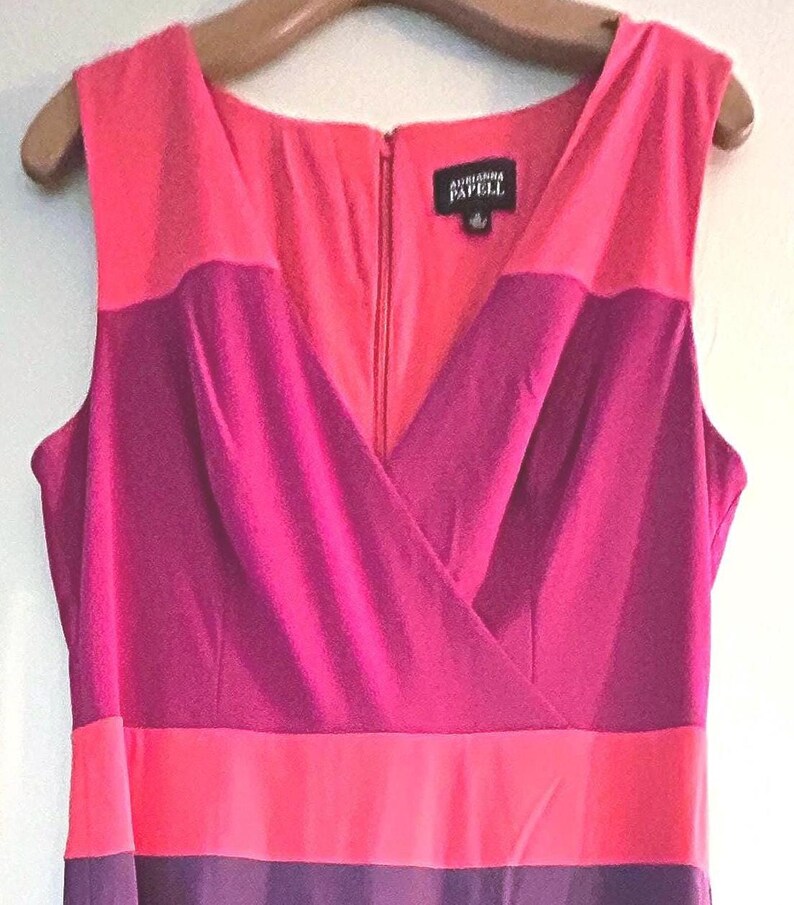 Adrianna Papell Vintage Sleeveless Colorblock Mini Dress Sheath in Hyacinth, Silk Lined, Color Block,Hidden Zipper, RARE Size 14, GORGEOUS image 5